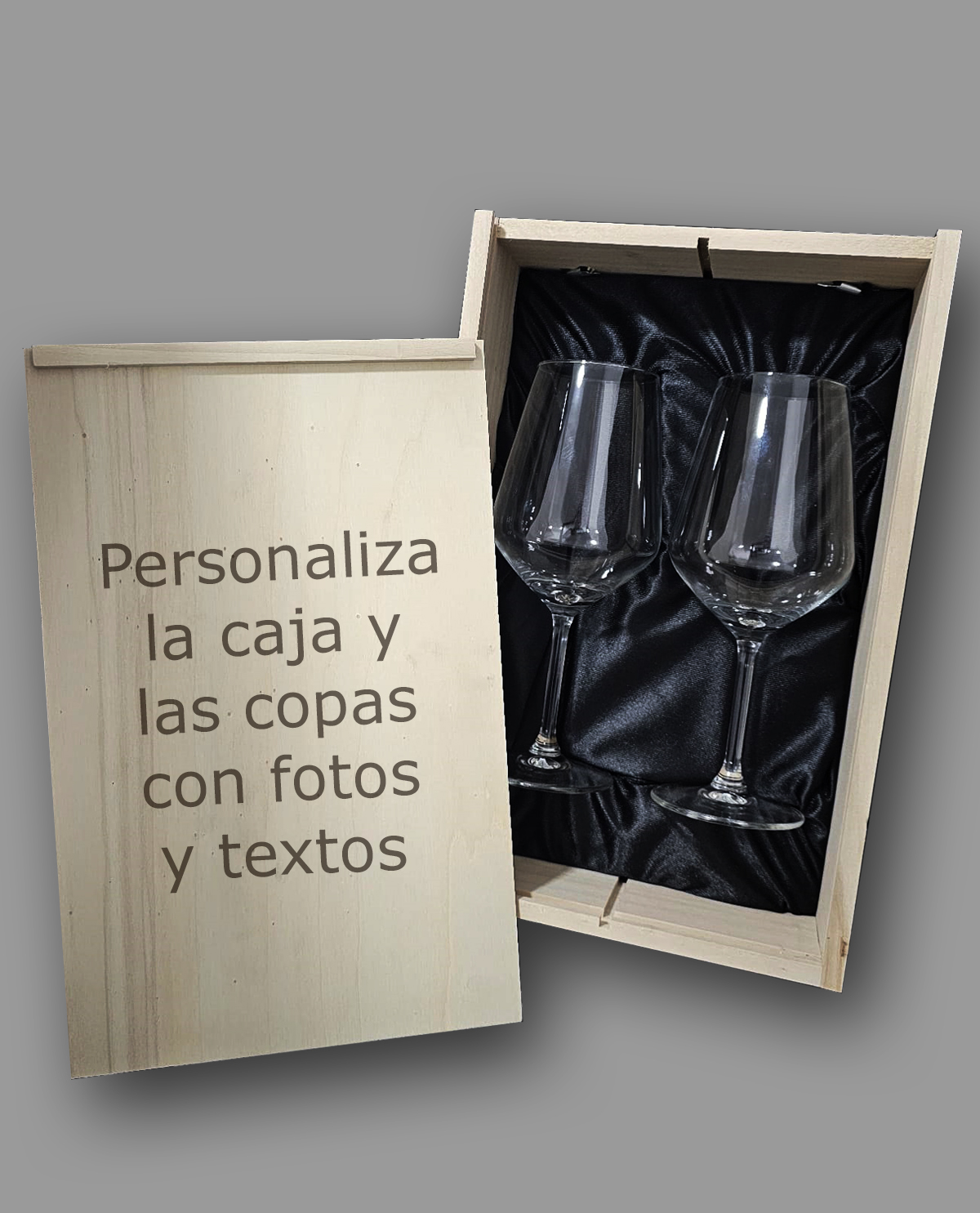 Caja + 2 copas de vino personalizados Personalizado