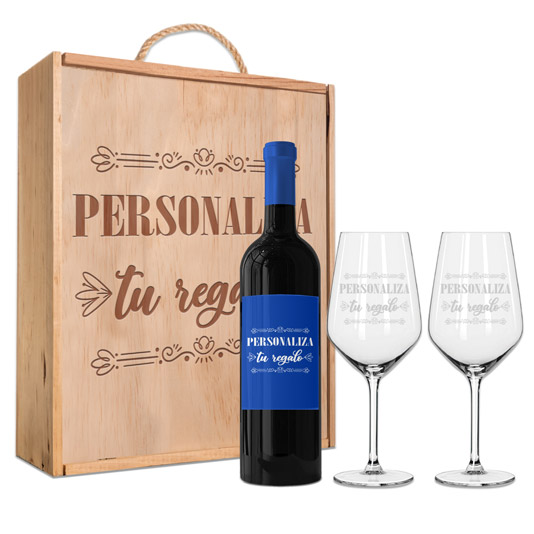 Creatupropiovino  Kit de vino regalo personalizado con caja y 2 copas
